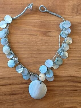 Blue Mother-of-Pearl Disc Statement Necklace